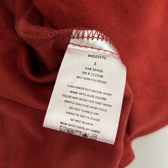 MISS ME Faux Suede Drape Jacket NWT Red Rust Open Front Lace Up Design Size S - Picture 4 of 5